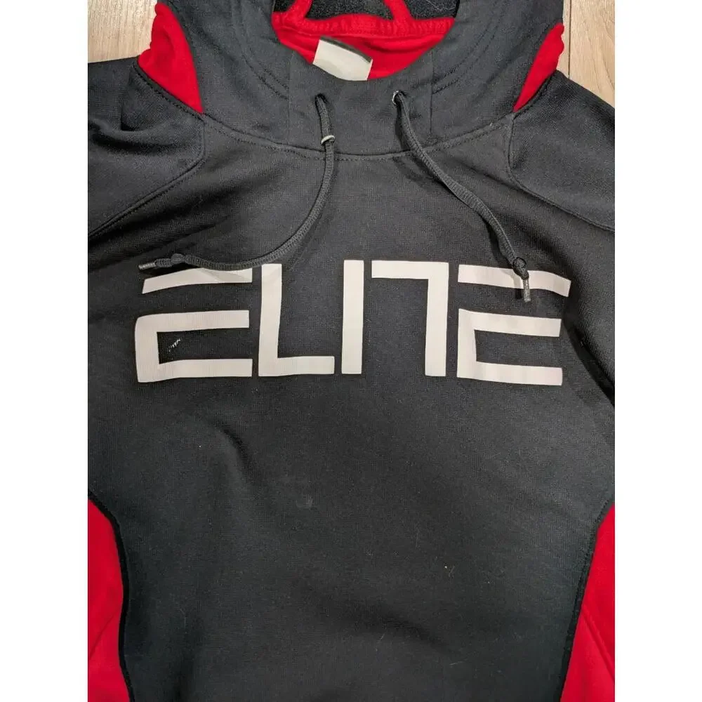 Mens‎ Nike Elite Therma-Fit Black Red Long Sleeve Pullover Hoodie Size Medium M